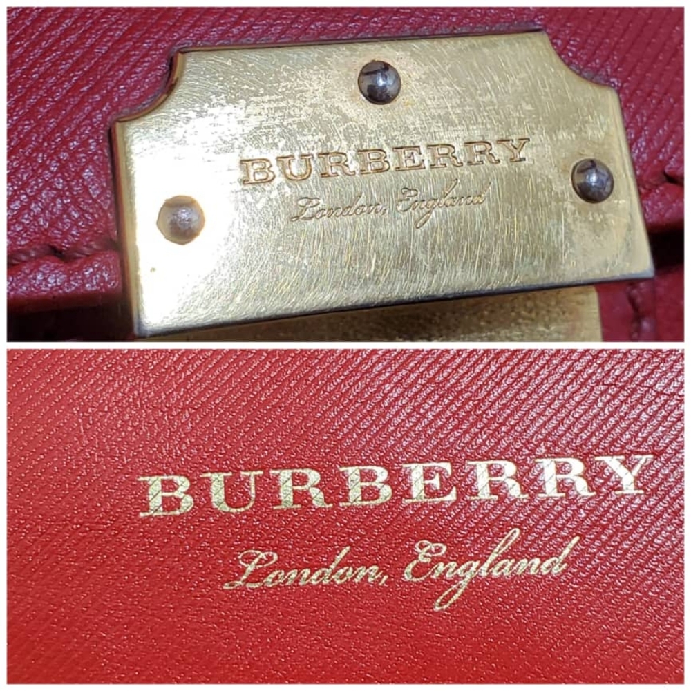 Authentic BURBERRY Trench Calfskin Large DK88 Top Handle Bag Red - Picture 9 of 13